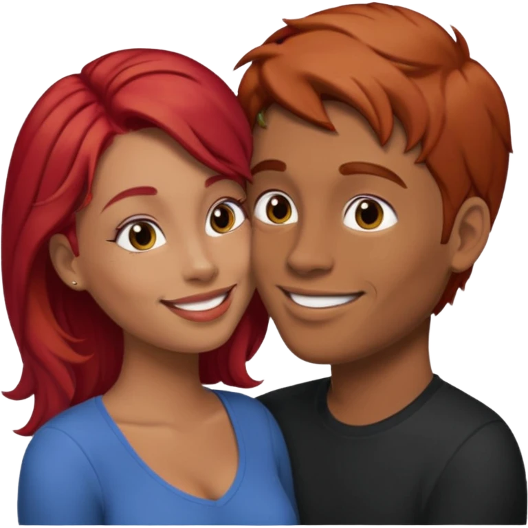 kissy face between brown hair man and redhead woman emoji