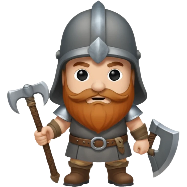gimli the dwarf, brown beard, gray metal helmet, battle axe, no shield emoji