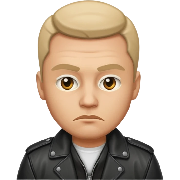 Russian 1990s gangster emoji, leather jacket,, serious face, cartoon style emoji
