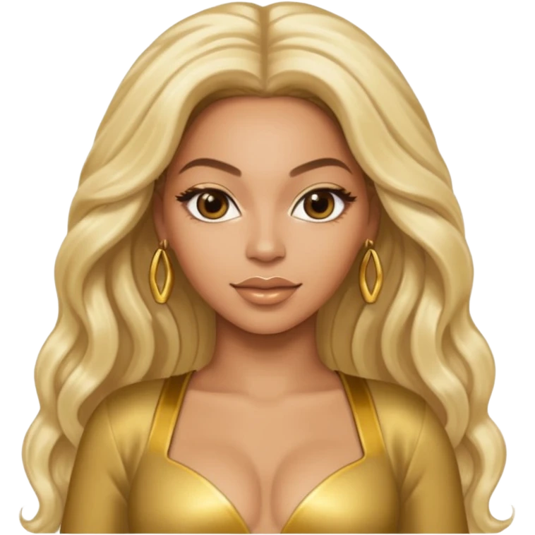 Beyonce long platinum blonde hair, gold outfit emoji