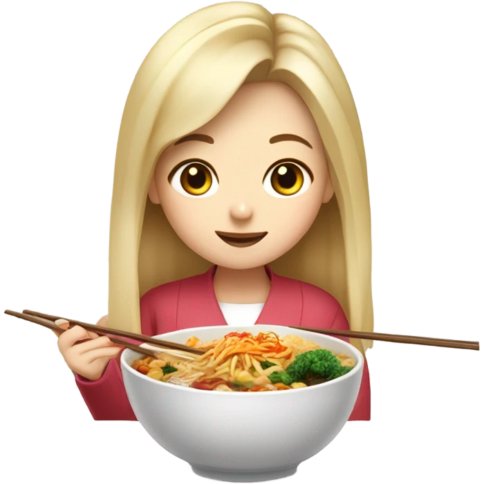  Blonde long hair girl eating Korean food emoji