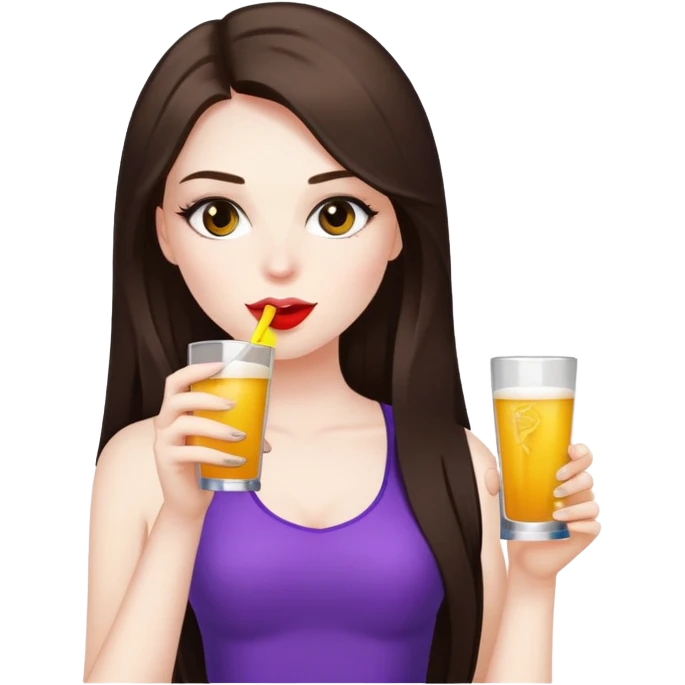 girl with long dark brown hair and pale skin wearing clubbing outfit drinking with other girls emoji