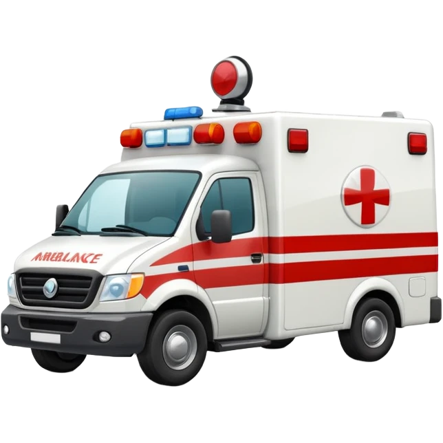 A modern white-and-red ambulance van with flashing rooftop siren.
 emoji