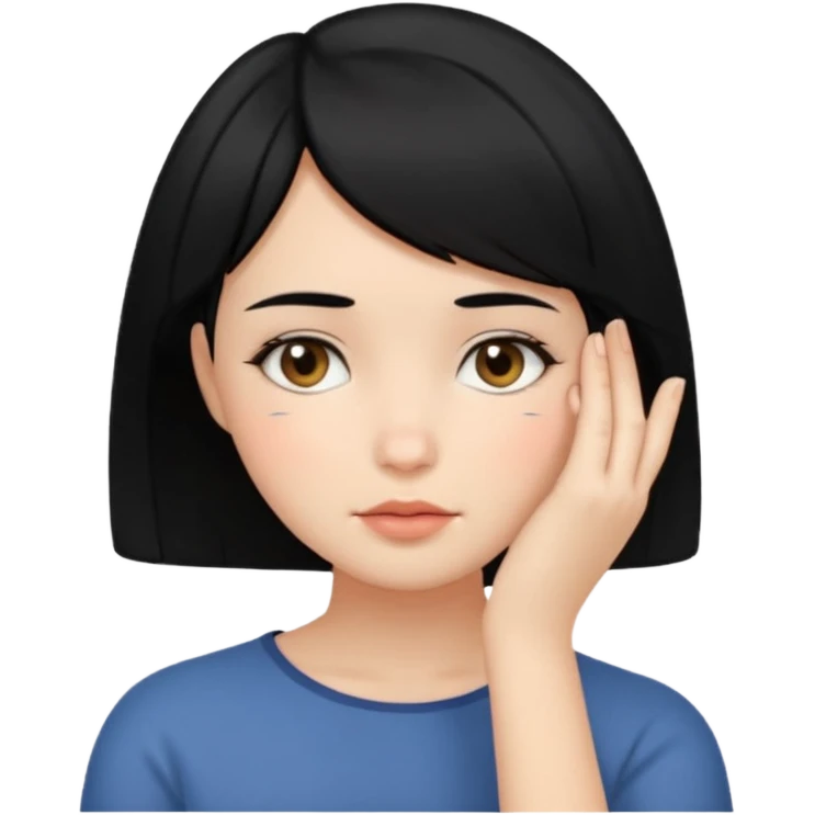 Girl with black hair and short hair who put her hand on her face emoji