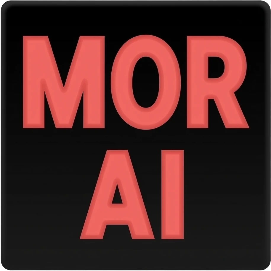 black backgroun with the following in all caps "MOR AI" in red lettering. Use a font like trashhand emoji