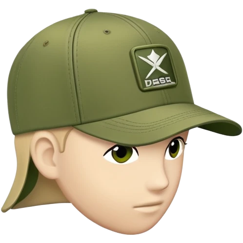 Army green Diesel cap, baseball hat with Diesel brand logo visible, khaki colored headwear, side view emoji