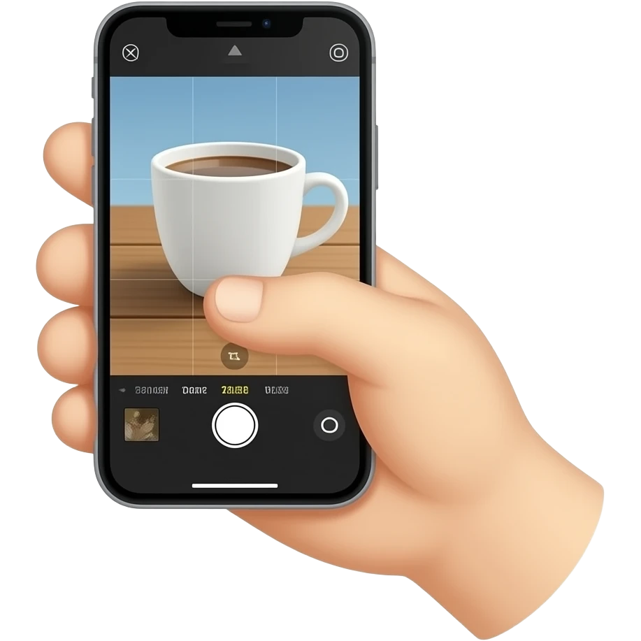 hand taking photo with iphone to a cup emoji