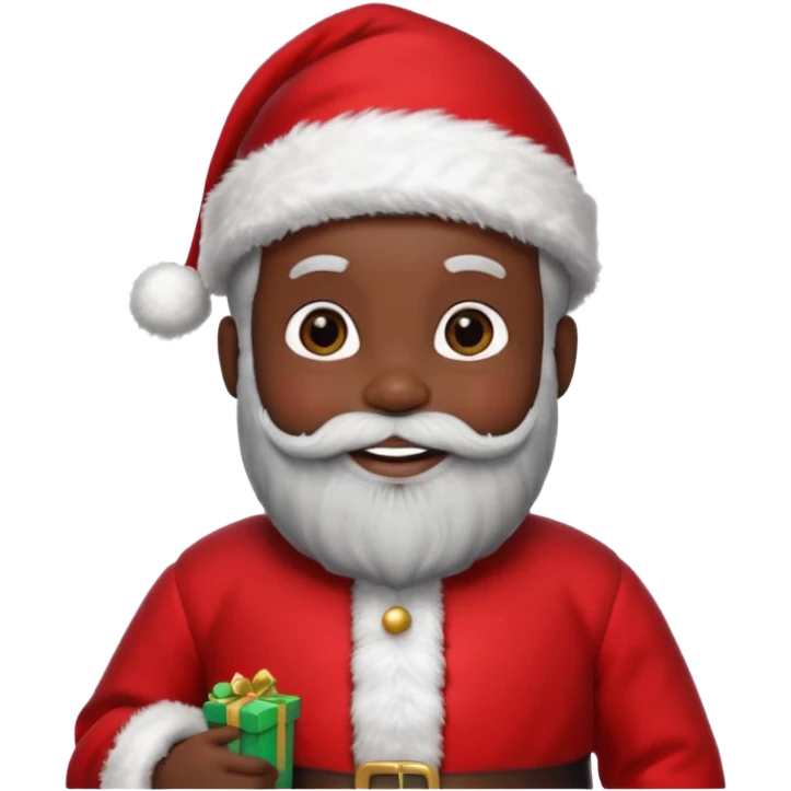boneco negro vestido de papai Noel sorridente  emoji