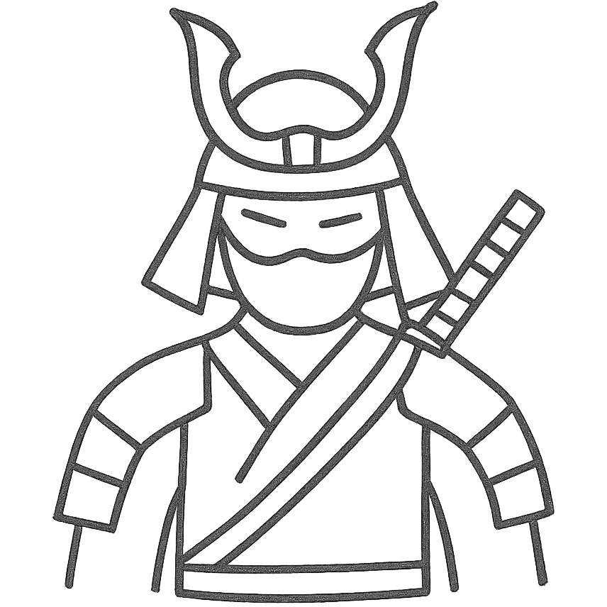minimalist hand-drawn outline icon of a Japanese samurai warrior emoji