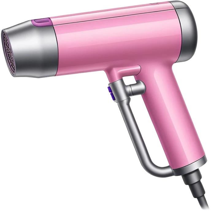 pink Dyson air wrap side angle, realistic style, sleek modern design, glossy pink finish with metallic silver accents on the nozzle ring. Compact proportions , clean lines, slight shading.  emoji
