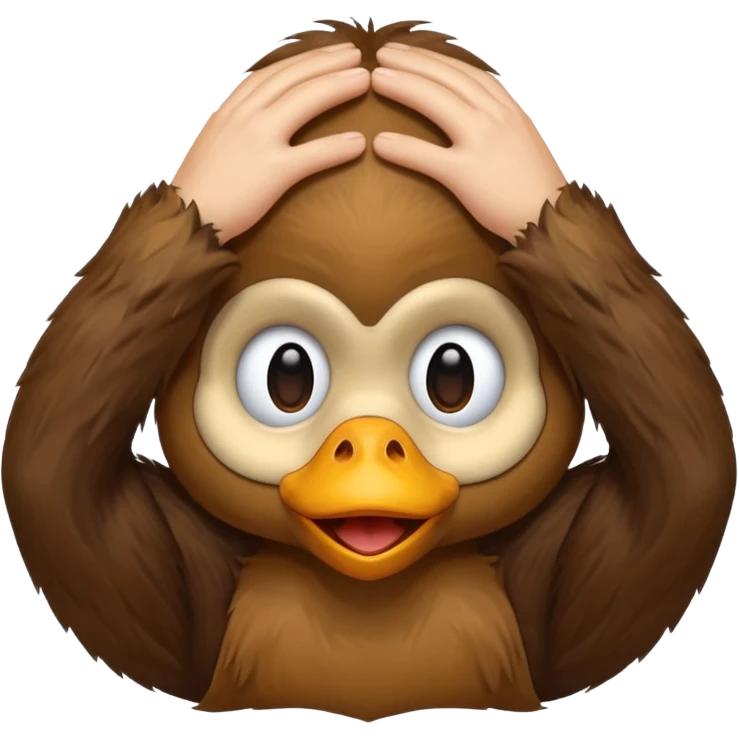 I want duck 🦆 emoji and monkey 🐒 emoji mashed together making a monkeyduck covering his eyes see no evil emoji