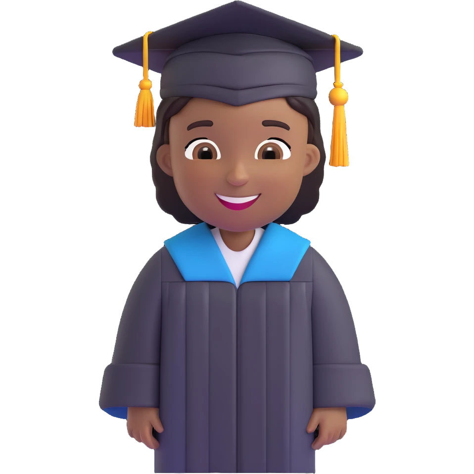 African American graduate emoji, wearing cap and gown, smiling emoji