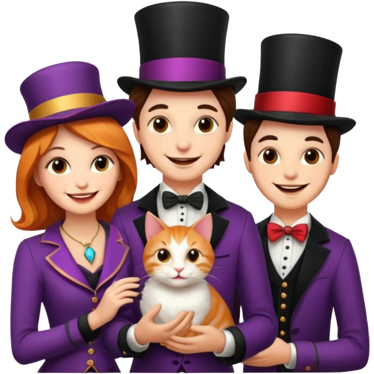 magician couple and their pet cat emoji