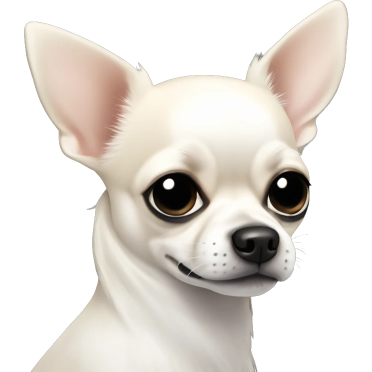 little white chihuahua with black fur on her left side of face, near the black nose, also black fur around the eyes emoji