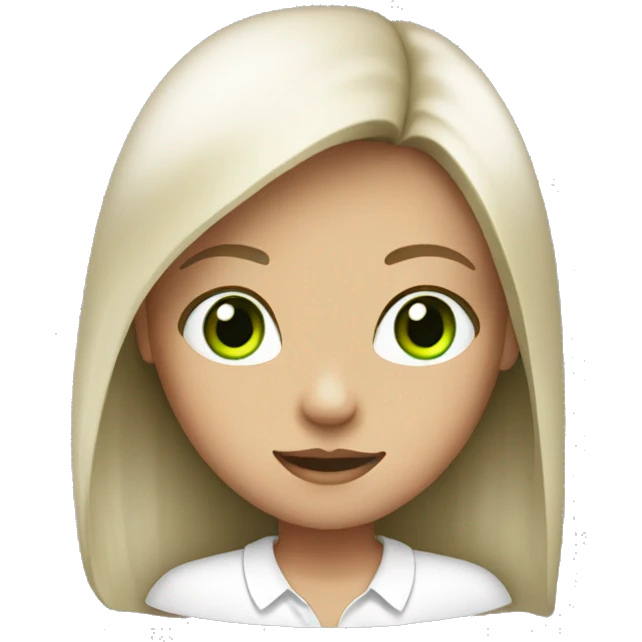A girl with straight hair and green eyes with a white shirt  emoji