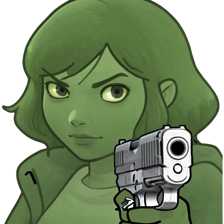 Brown crazy girl with gun emoji