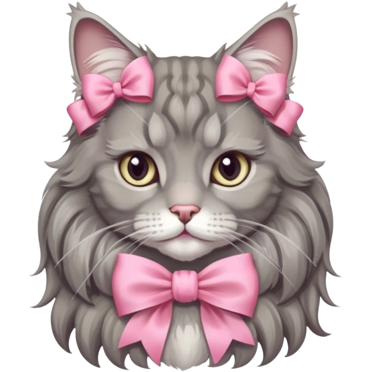 A grey Maine coon NeckWearing a pink Rococo style Bow ribbon emoji