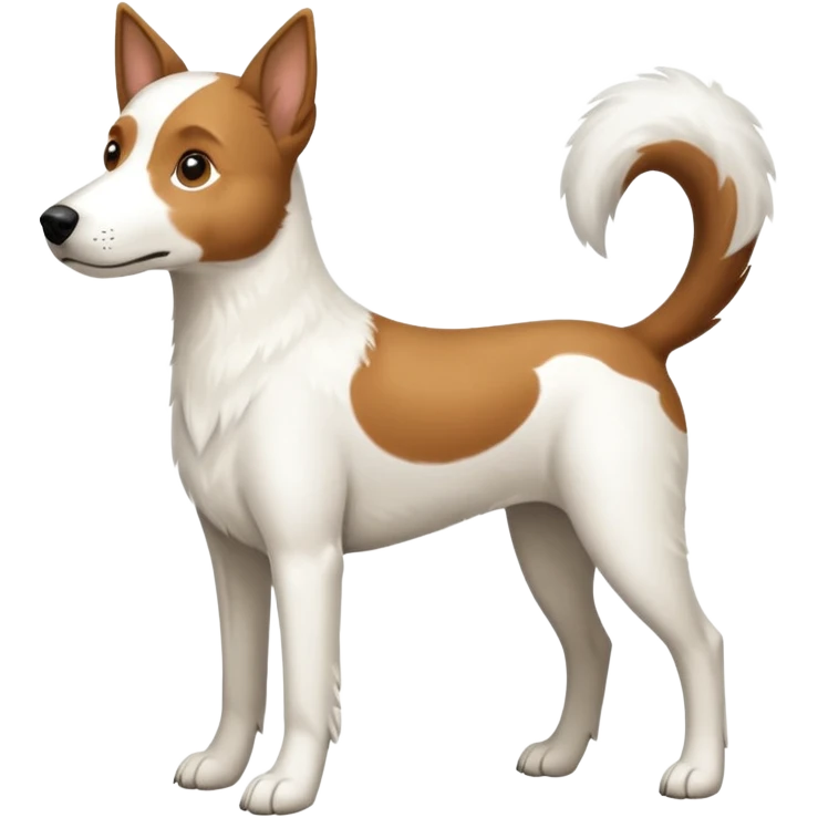 a full body large white parson russell looking dog the size of a kelpie with light brown ears and a light brown patch on one eye and a large snout emoji