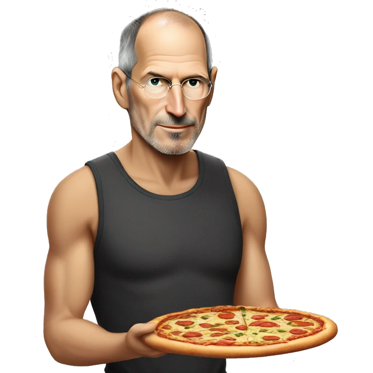 steve jobs eating pizza while wearing a tanktop emoji