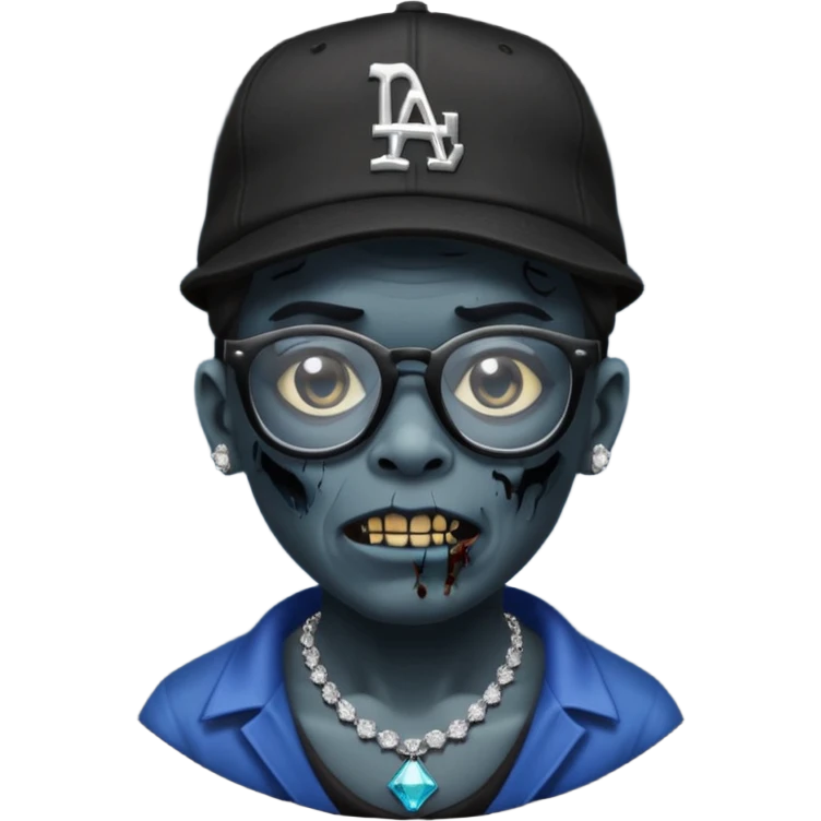 Zombie with black glasses dodger hat and diamond necklace emoji