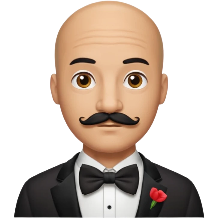 Bald guy with thick black mustache & bow tie emoji