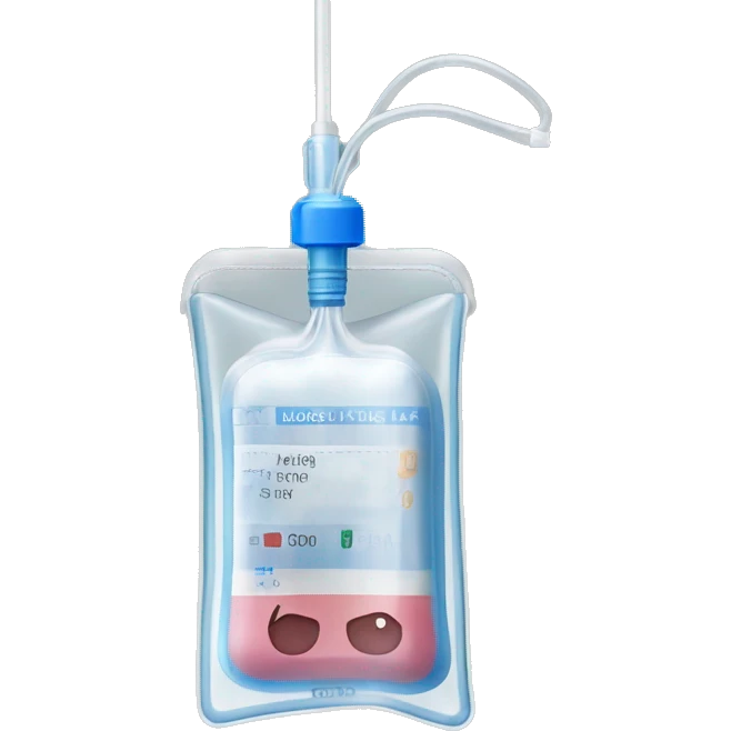 Rectangular transparent plastic iv bag filled with 500ml of fluid hanging on an iv pole in an intensive care unit  emoji