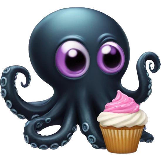 black Alien Octopus with cupcake emoji