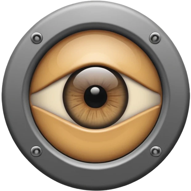 Minimalist emoji-style sticker of a peephole with a realistic eye looking out from inside. Black and gray tones, flat icon, centered eye.
 emoji