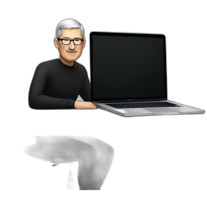 tim cook with macbook pro on desk all black emoji