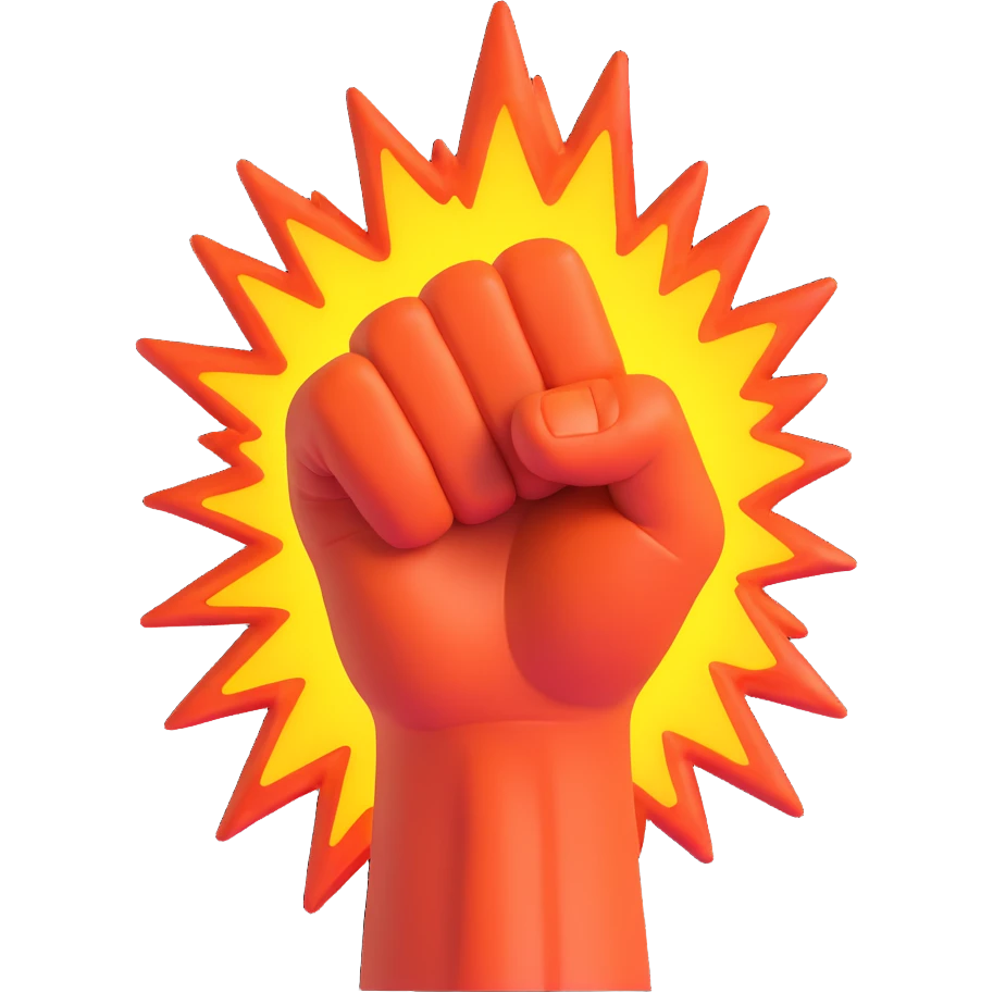 a clenched fist breaking through a fiery explosion, symbolizing strength and impact emoji