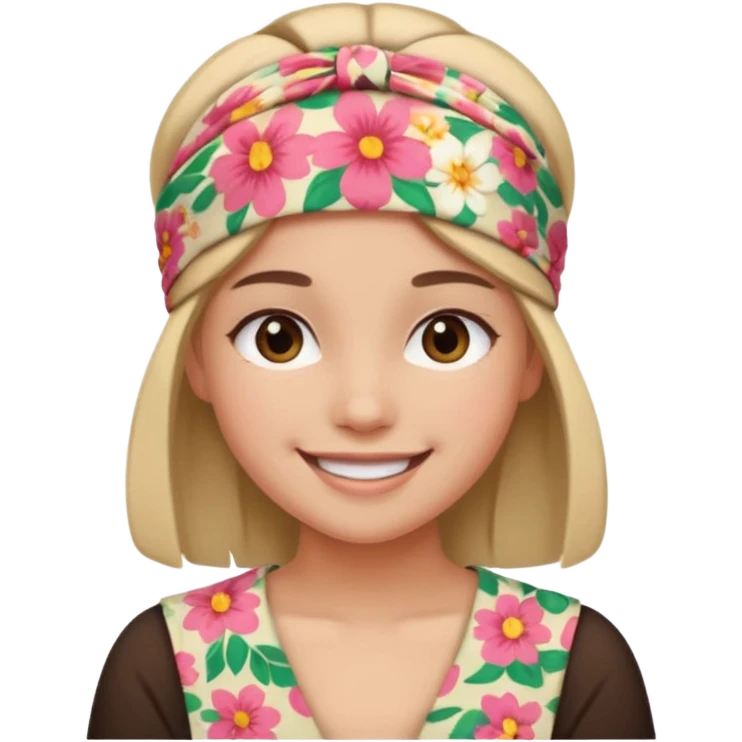 Girl wearing floral cloth headband and smile emoji