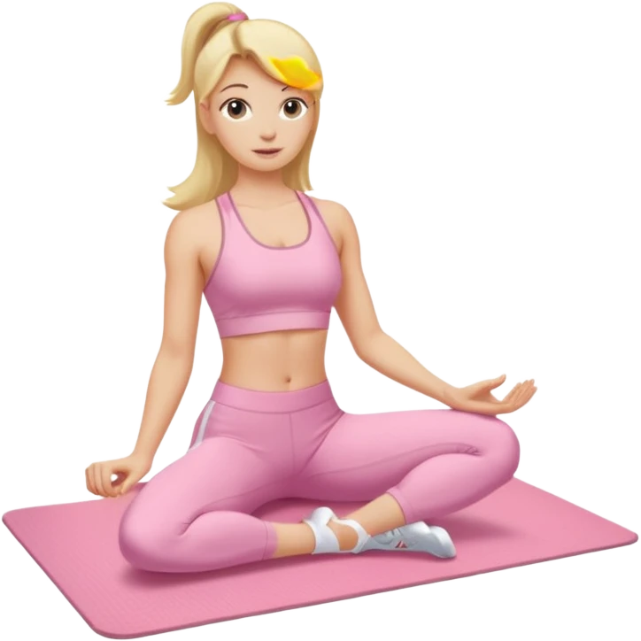 A blonde white Pilates girl in light pink clothes with fitness mat emoji