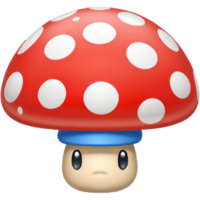 Mario Mushroom with blue cap and white spots, rounded and shiny, simple and cute, no text emoji