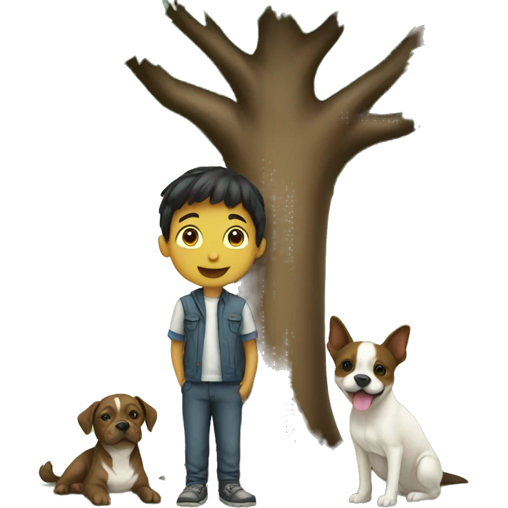 boys and pets by tree emoji