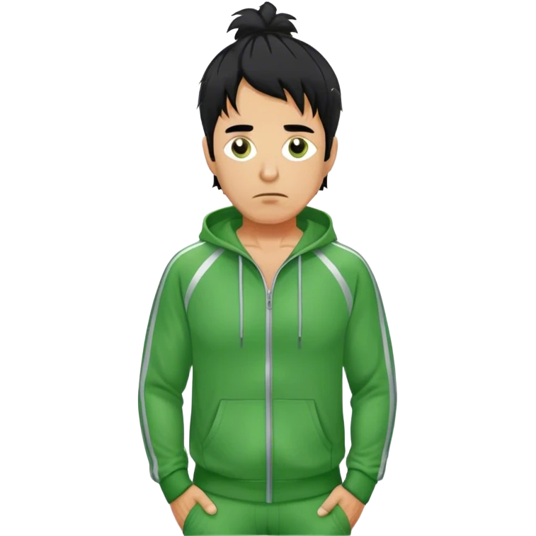 Park is a middle-aged man, around 35 years old, green tracksuit.  His black hair, streaked with strands of gray, is unkempt and damp with sweat. emoji