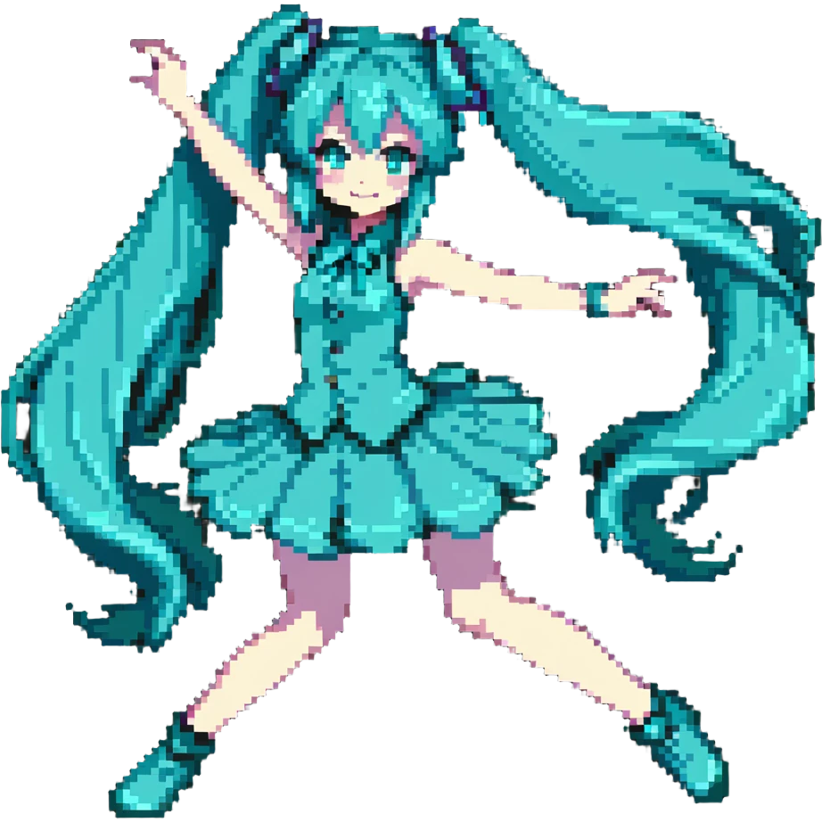 Hatsune Miku dancing pose with teal hair emoji