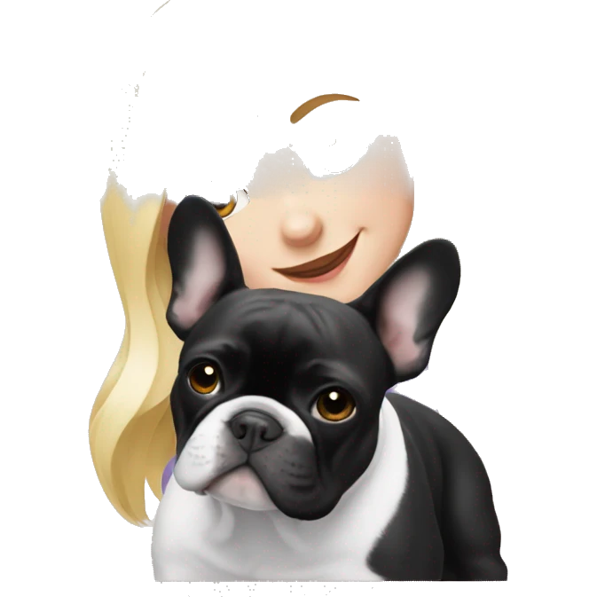 black/white french bulldog with blonde girl emoji