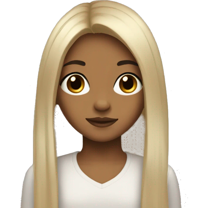 an aesthetic 10-year-old girl, with long black hair with curtain bangs, light brown skin color dark brown eyes. emoji