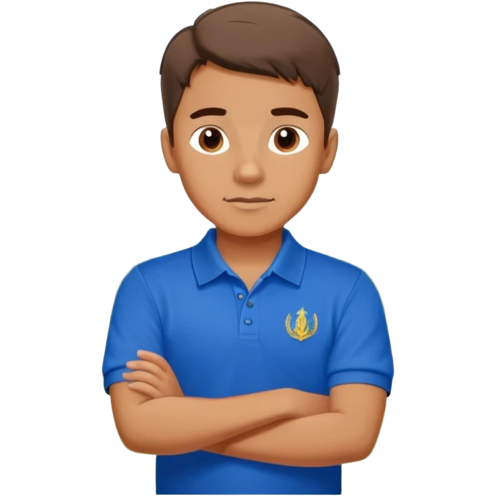 boy counselor in blue polo at camp in russia emoji