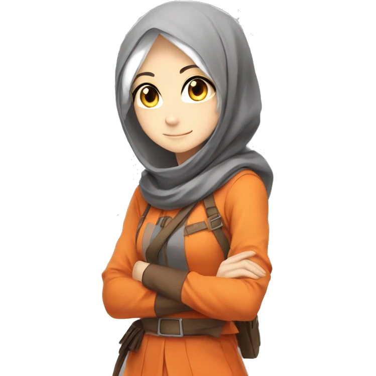 anime girl hijab sweet white skinned peanime female adventurer in orange clothes aangles right angle emoji
