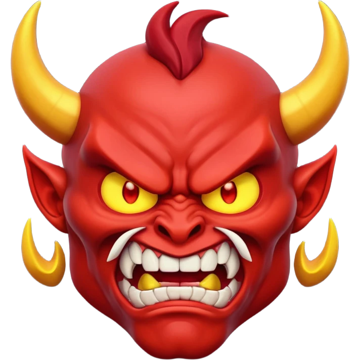 Muscular red demon emoji, 3D cartoon style, angry face, glowing eyes, unique horns. emoji