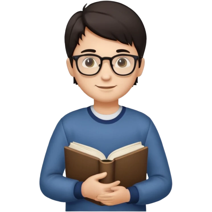 պետք է լինի կանգնած տղա որի աջ ձեռքում լինի գիրք մի փոքր ժպտա մուգ մազերով  emoji