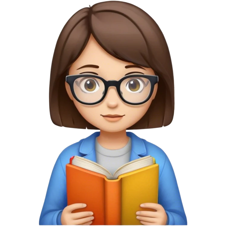 girl with short brown hair, wearing glasses and holding a book emoji