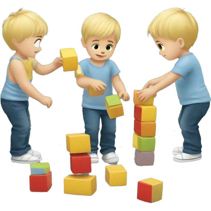 Blonde toddler boy playing with Toy blocks emoji