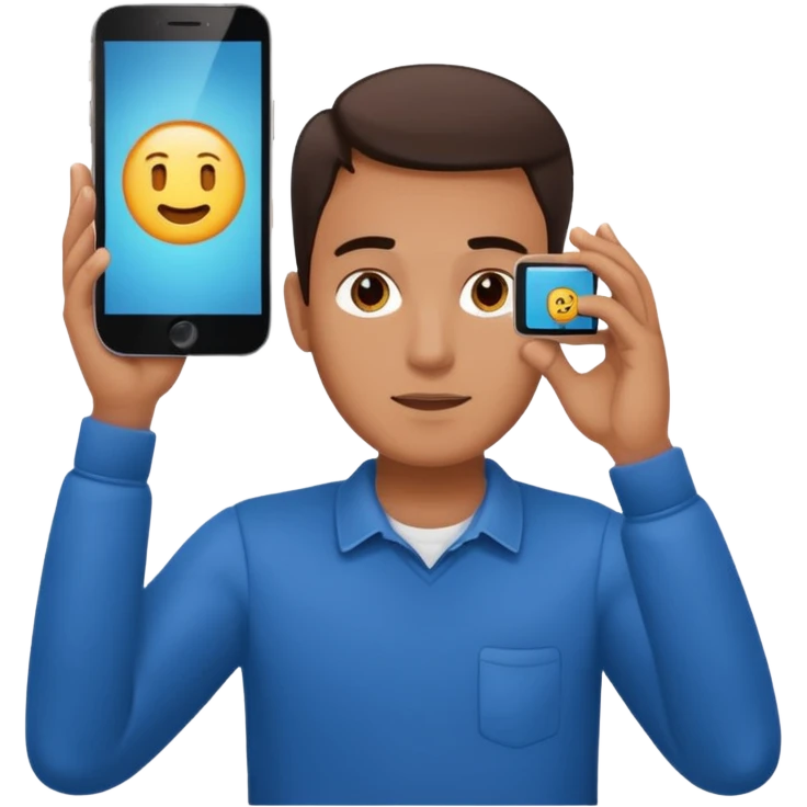a guy holding 1 smartphone with both hands horizontally on top of his forehead emoji