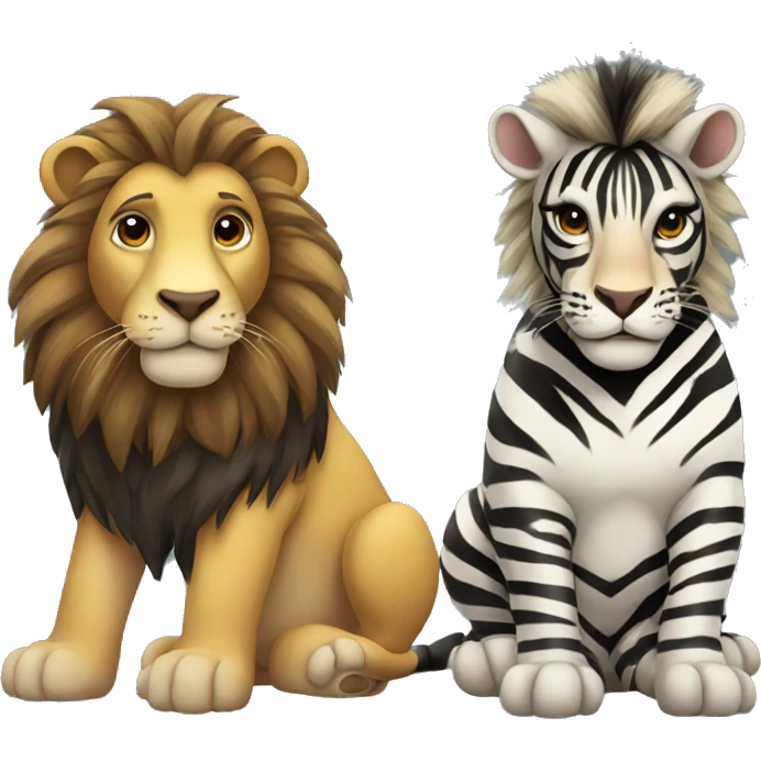 lion and zebra sitting next to each other emoji