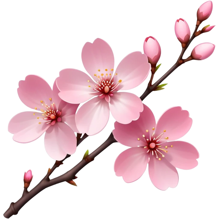 Single elegant pink cherry blossom (sakura) flower on a branch with soft pink petals, delicate shape, and subtle gradient emoji