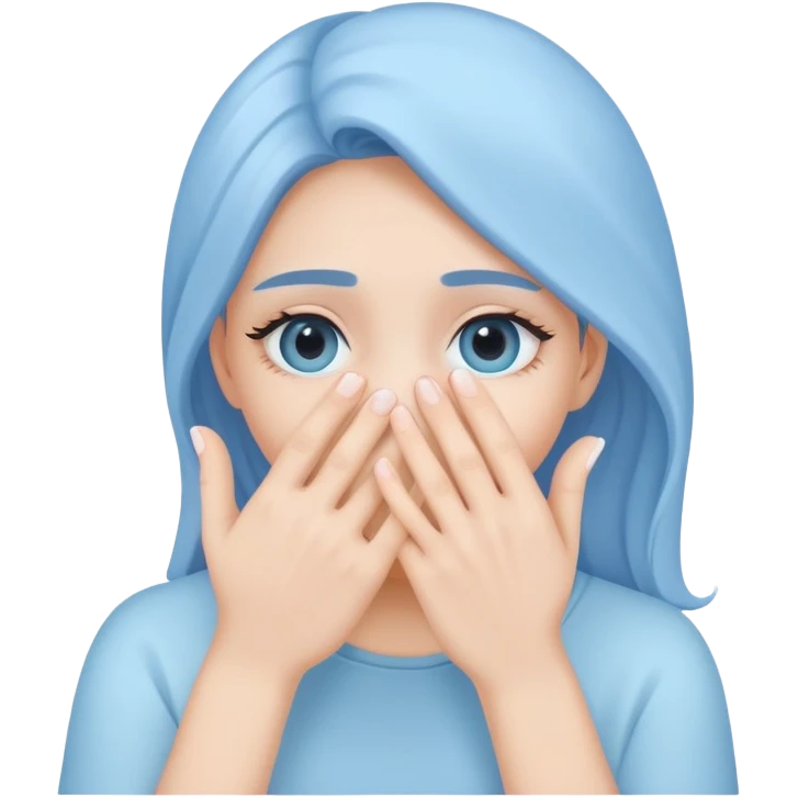 pastel blue girl covers her face with her hand emoji