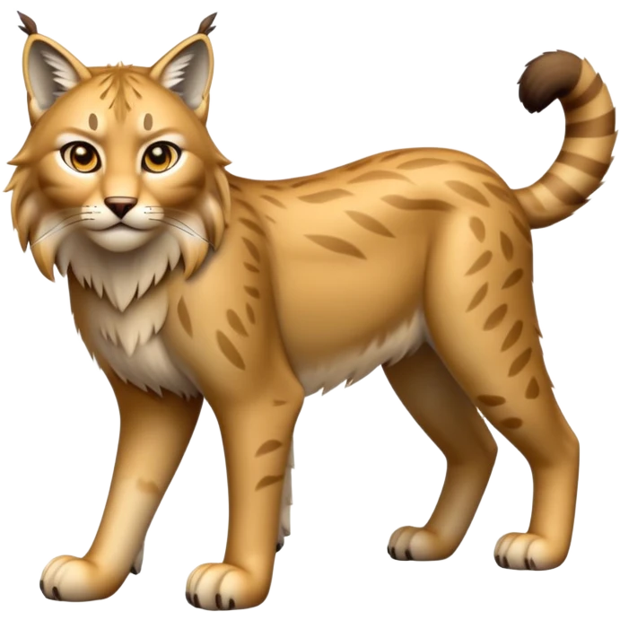 Cinematic-Lynx-Realistic-Full-Body-Standing on all fours-Emoji – head tilted dramatically, sleek golden-brown fur with faint spotting, long legs and large paws poised elegantly, simplified yet realistic focused features, highly detailed, glowing with an almost sarcastic glow. emoji