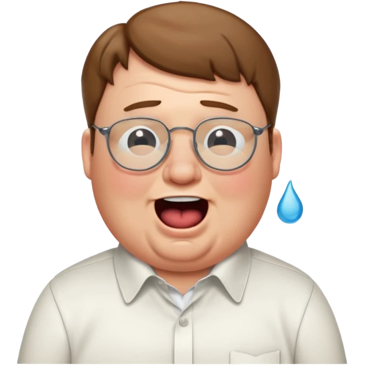 peter griffin as a laughing crying emoji in midjourney style with a white button up shirt and glasses emoji
